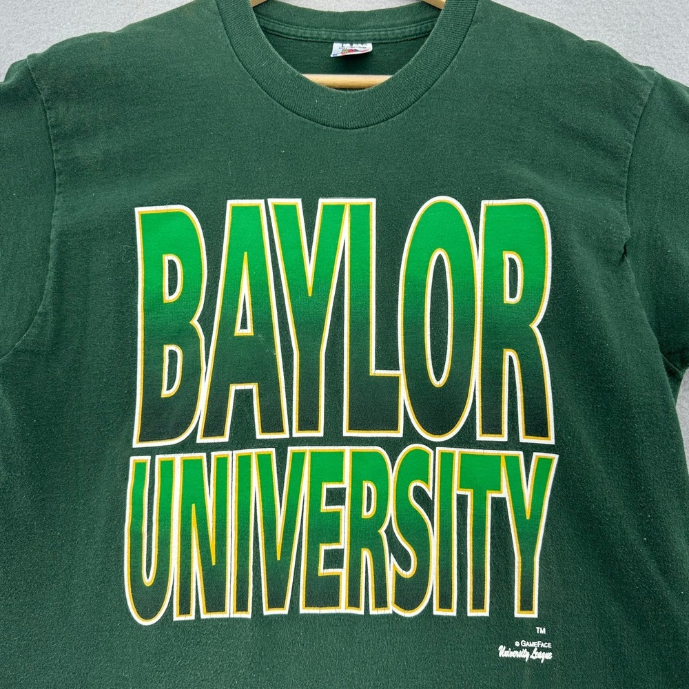 VTG 90s Baylor University Green Single Stitch Made USA Shirt SZ L Academia